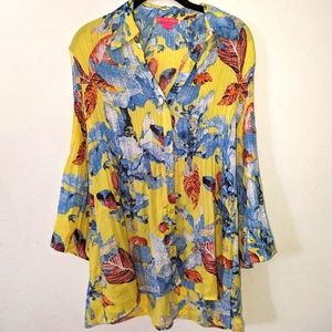 Sunny Leigh size Medium Bell sleeve tunic yellow EUC